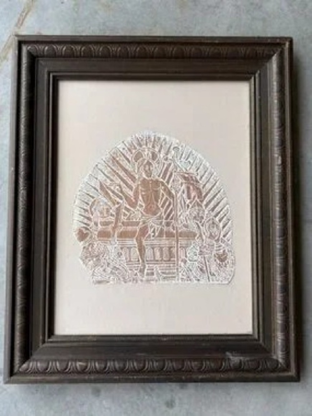 Brown Framed White Relief Art Print — Elegant Neutral Wall Art